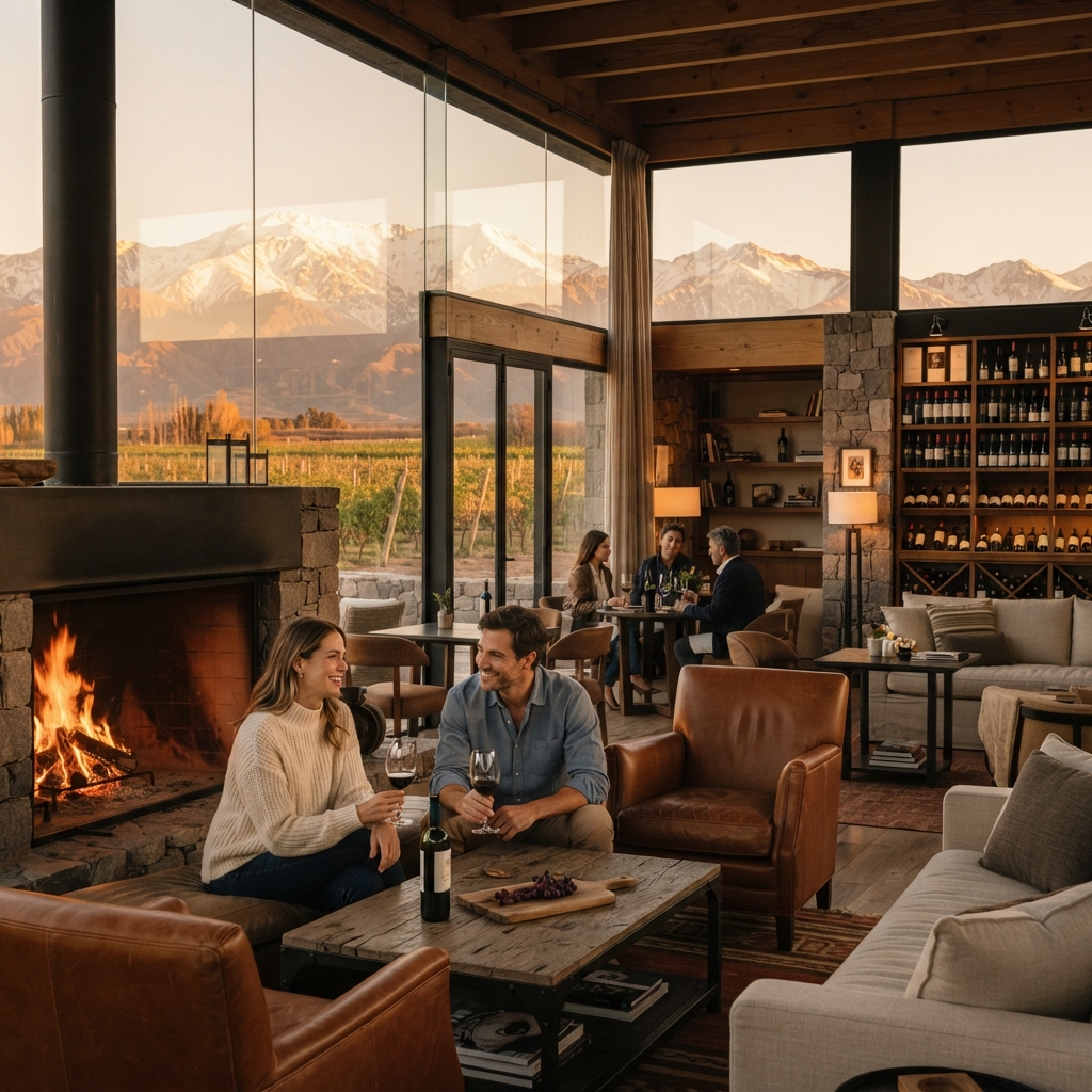 Andes Palace vineyard lounge with mountain views