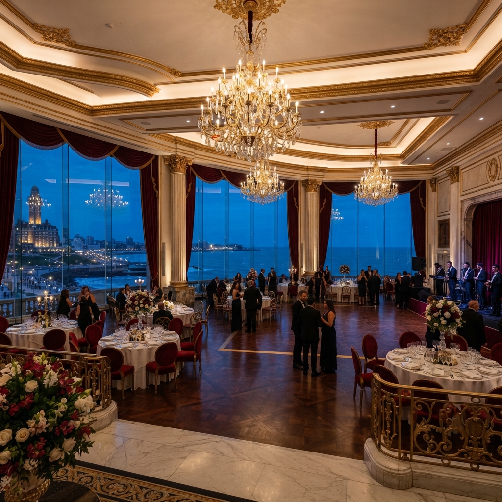 Renovated oceanfront ballroom at Mar del Plata hotel